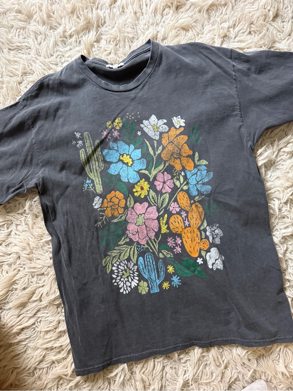 Women’s Dark Gray Graphic Floral Cactus Tee